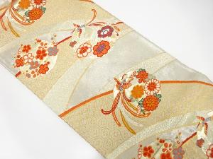 アンティーク　丸紋に花鳥模様織り出し袋帯(着用可)